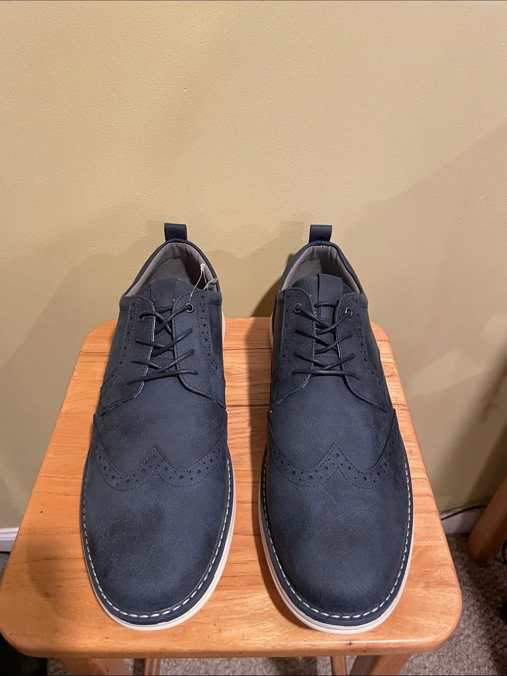 Men’s Navy Faux Suede Oxford Shoes | Wingtip Brogue | Business Casual SZ 15